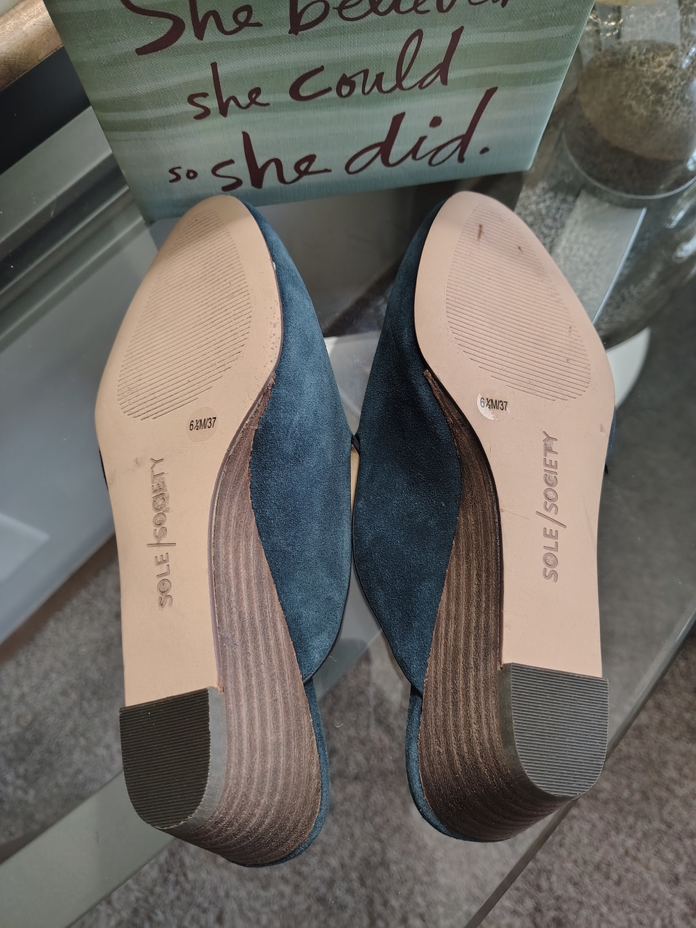 Sole Society Teal Suede Slip-On Mules - Picture 5 of 6